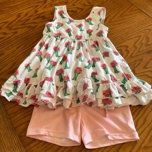 NWT Jane + Jo Sleeveless Tiered Ruffle Dress Paired w/Solid Pink Shorts, Sz 5-Yr